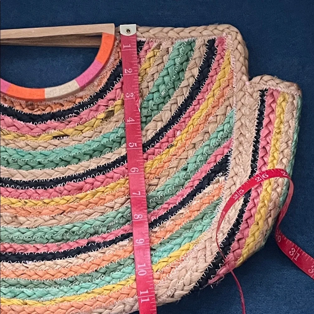 Shirtless Chicago rainbow jute purse wood handles beach vacation resort Boho